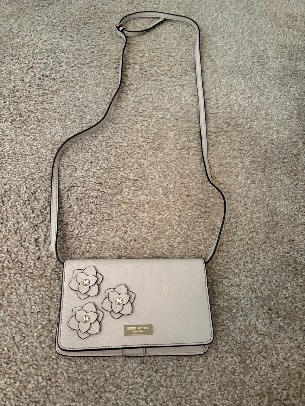henri bendel Cream Floral Appliqué Crossbody Bag